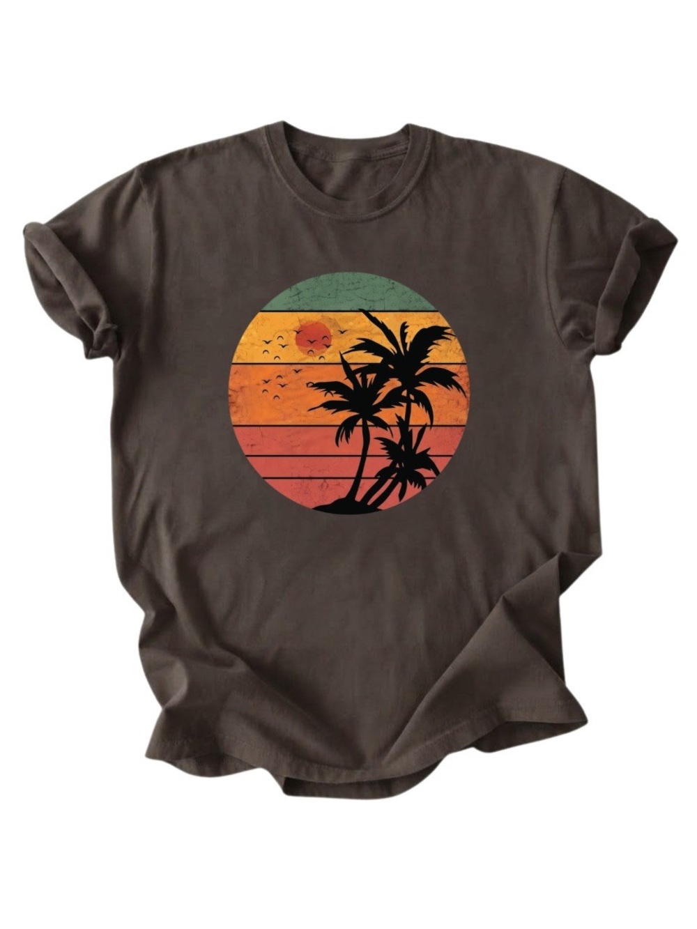 Tropical Sunset Palm Tree Boho Graphic Cotton Gildan T-Shirt